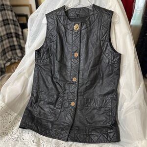 Vntg TUSCANY COLLECTION black genuine leather w/ bronze lion head knocker door